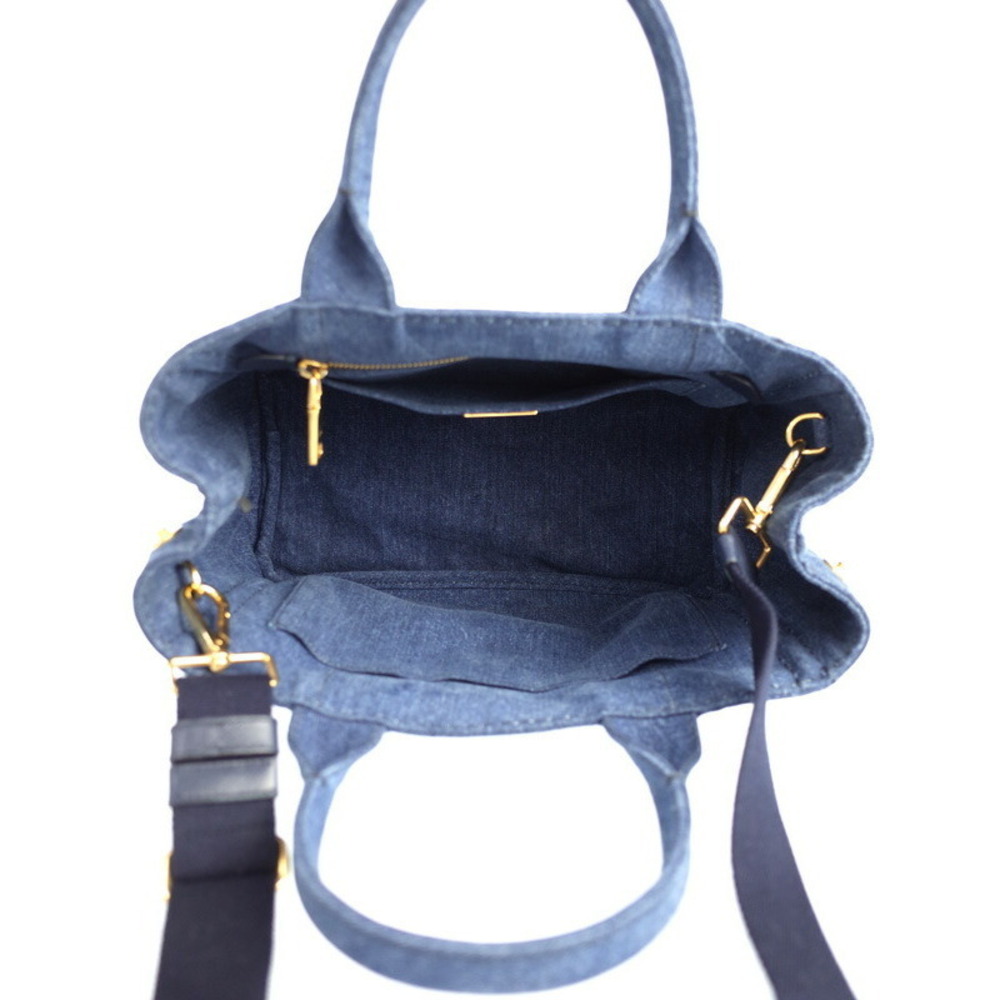 Prada Tote Denim Canapa 2way Convertible Shoulder Bag Blue - Picture 3 of 9